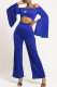 Blue Fashion Street Print Hollowed Out Off the Shoulder Jumpsuits