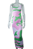 Green Sexy Print Patchwork O Neck Pencil Skirt Dresses