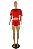 Red Fashion Casual Solid Embroidered O Neck Short Sleeve Two Pieces