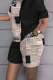 Letter Print Casual Print Patchwork O Neck Short Sleeve Two Pieces