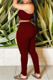 Burgundy Fashion Casual Sportswear Solid Vests Pants O Neck Sleeveless Two Pieces