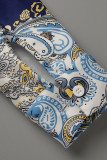 Multicolor Casual Print Patchwork Buckle Turndown Collar Tops