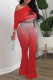 Tangerine Red Fashion Sexy Gradual Change Letter Oblique Collar Long Sleeve Two Pieces