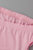 Pink Fashion Sexy Solid Bandage Hollowed Out Backless Off the Shoulder Long Sleeve Dresses