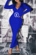 Blue Fashion Sexy Print Letter Zipper Collar One Step Skirt Dresses