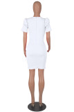 White Fashion Casual Solid Basic V Neck Short Sleeve Dress Dresses