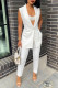 White Fashion Casual Solid Cardigan Pants Turndown Collar Sleeveless Two Pieces