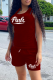 Burgundy Fashion Print Patchwork U Neck Sleeveless Two Pieces