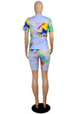 Pink Fashion Casual Print Basic O Neck Short Sleeve Two Pieces