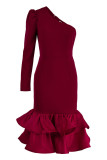 Purple Fashion Sexy Solid Patchwork Backless Oblique Collar Evening Dress