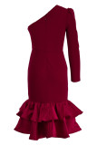 Purple Fashion Sexy Solid Patchwork Backless Oblique Collar Evening Dress
