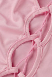 Pink Fashion Sexy Solid Bandage Hollowed Out Backless Off the Shoulder Long Sleeve Dresses