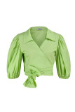 Green Fashion Casual Solid Bandage V Neck Tops