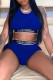 Blue Fashion Casual Letter Patchwork O Neck Sleeveless Two Pieces