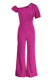 Purple Fashion Casual Solid Patchwork Oblique Collar Regular Jumpsuits