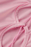 Pink Fashion Sexy Solid Bandage Hollowed Out Backless Off the Shoulder Long Sleeve Dresses