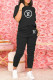 Black Fashion Casual Print Letter O Neck Short Sleeve Two Pieces