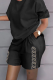 Black Casual Print Patchwork O Neck Short Sleeve Two Pieces