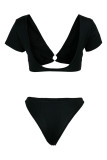 Rose Red Fashion Sexy Solid Patchwork Swimwears (Without Paddings)