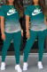 Dark Green Fashion Casual Gradual Change Letter O Neck Short Sleeve Two Pieces