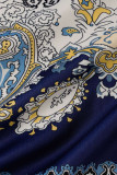 Multicolor Casual Print Patchwork Buckle Turndown Collar Tops