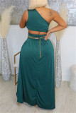 Black Fashion Casual Solid Backless Slit One Shoulder Sleeveless Two Pieces (Without Waist Chain)
