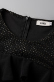 Black Fashion Casual Solid Patchwork See-through O Neck Regular Jumpsuits