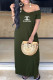 Green Fashion Casual Print Letter V Neck A Line Dresses