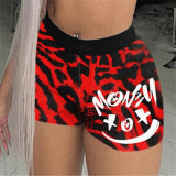 Red Fashion Casual Print Patchwork Regular High Waist Shorts