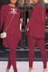 Purplish Red Fashion Casual Print Patchwork O Neck Long Sleeve Two Pieces
