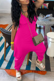 Pink Fashion Casual Solid Backless Spaghetti Strap Regular Jumpsuits