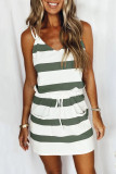 Light Green Fashion Casual Striped Split Joint V Neck A Line Dresses