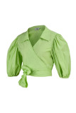 Green Fashion Casual Solid Bandage V Neck Tops