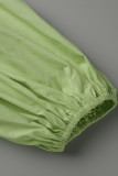 Green Fashion Casual Solid Bandage V Neck Tops