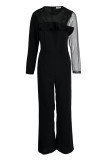 Black Fashion Casual Solid Patchwork See-through O Neck Regular Jumpsuits