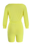Yellow Fashion Casual Solid Bandage O Neck Half Sleeve Two Pieces