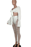 White Sexy Solid Patchwork See-through Off the Shoulder Long Sleeve Two Pieces