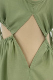 Light Green Sexy Solid Bandage Hollowed Out Patchwork Straight Jumpsuits