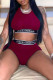Burgundy Fashion Casual Letter Patchwork O Neck Sleeveless Two Pieces