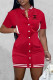Red Fashion Casual Print Letter Mandarin Collar One Step Skirt Dresses