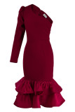 Purple Fashion Sexy Solid Patchwork Backless Oblique Collar Evening Dress