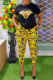 Yellow Fashion Casual Print Patchwork O Neck Short Sleeve Two Pieces
