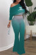 Dark Green Fashion Sexy Gradual Change Letter Oblique Collar Long Sleeve Two Pieces