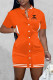Orange Fashion Casual Print Letter Mandarin Collar One Step Skirt Dresses