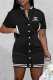 Black Fashion Casual Print Letter Mandarin Collar One Step Skirt Dresses
