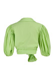 Green Fashion Casual Solid Bandage V Neck Tops
