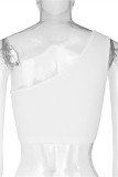 White Sexy Casual Solid Backless One Shoulder Tops