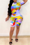 Pink Fashion Casual Print Basic O Neck Short Sleeve Two Pieces