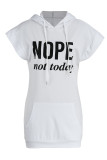Grey Fashion Casual Letter Print Patchwork Hooded Collar Short Sleeve Dress