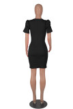 Black Fashion Casual Solid Basic V Neck Short Sleeve Dress Dresses
